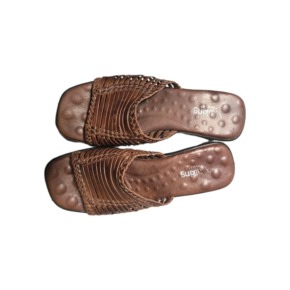 Walking Cradles Women's Brown Leather Woven Slide Sandals Comfort Wedges Size9